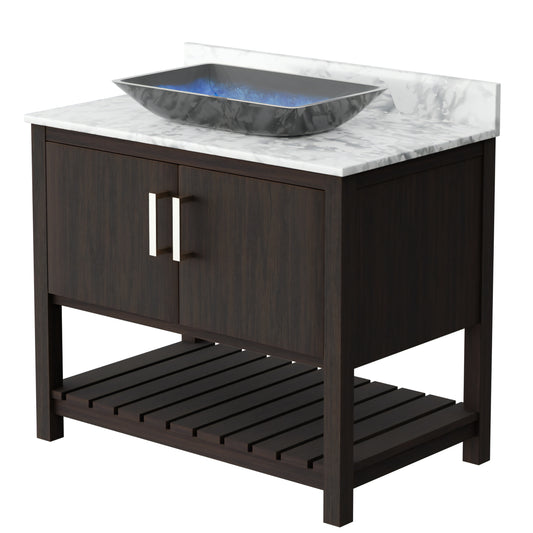 36-inch Novatto bath vanity with Carrara white marble counter and integrated sink, featuring sleek, modern design.