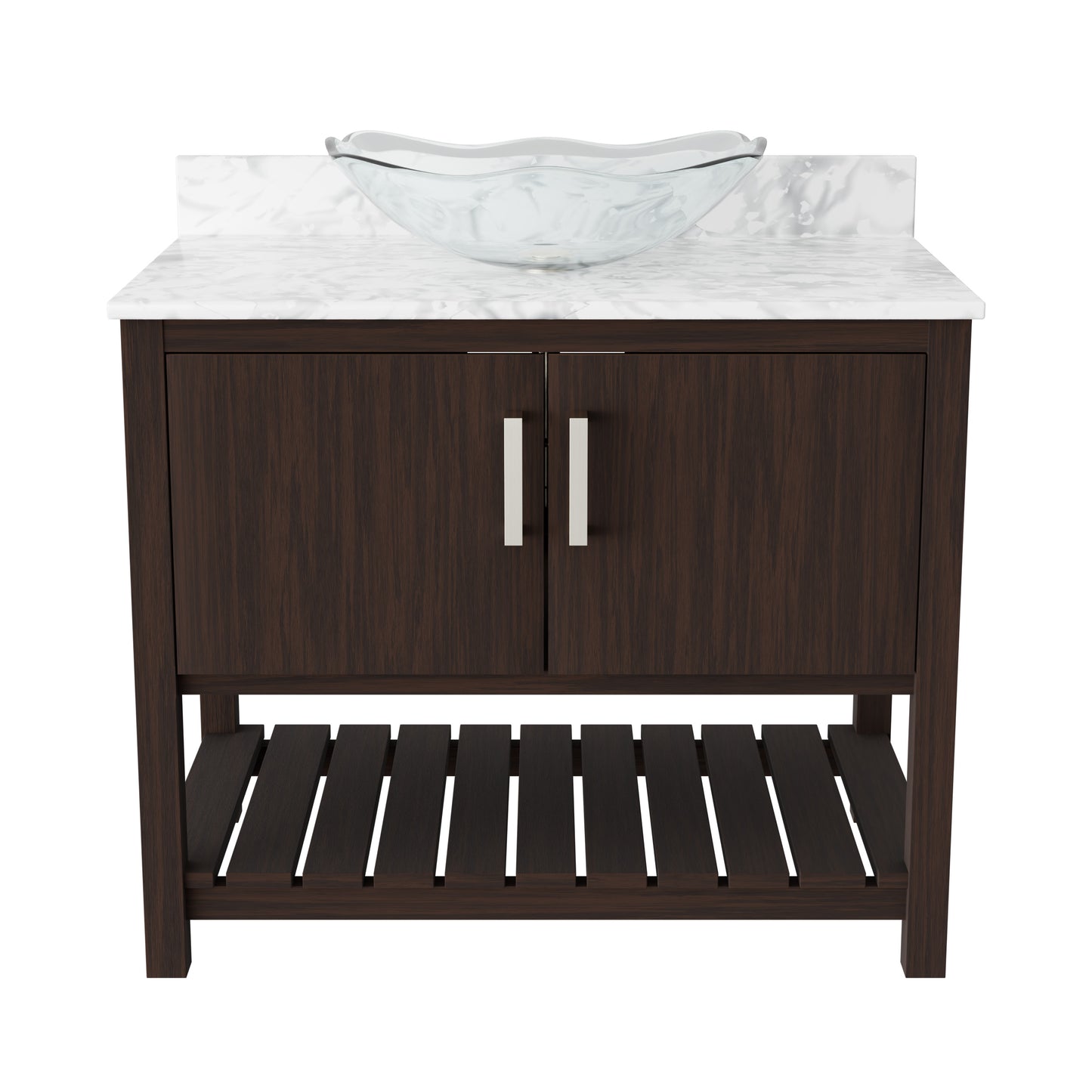 Novatto 36-inch bathroom vanity with Carrara white marble countertop and sink, featuring sleek modern design.