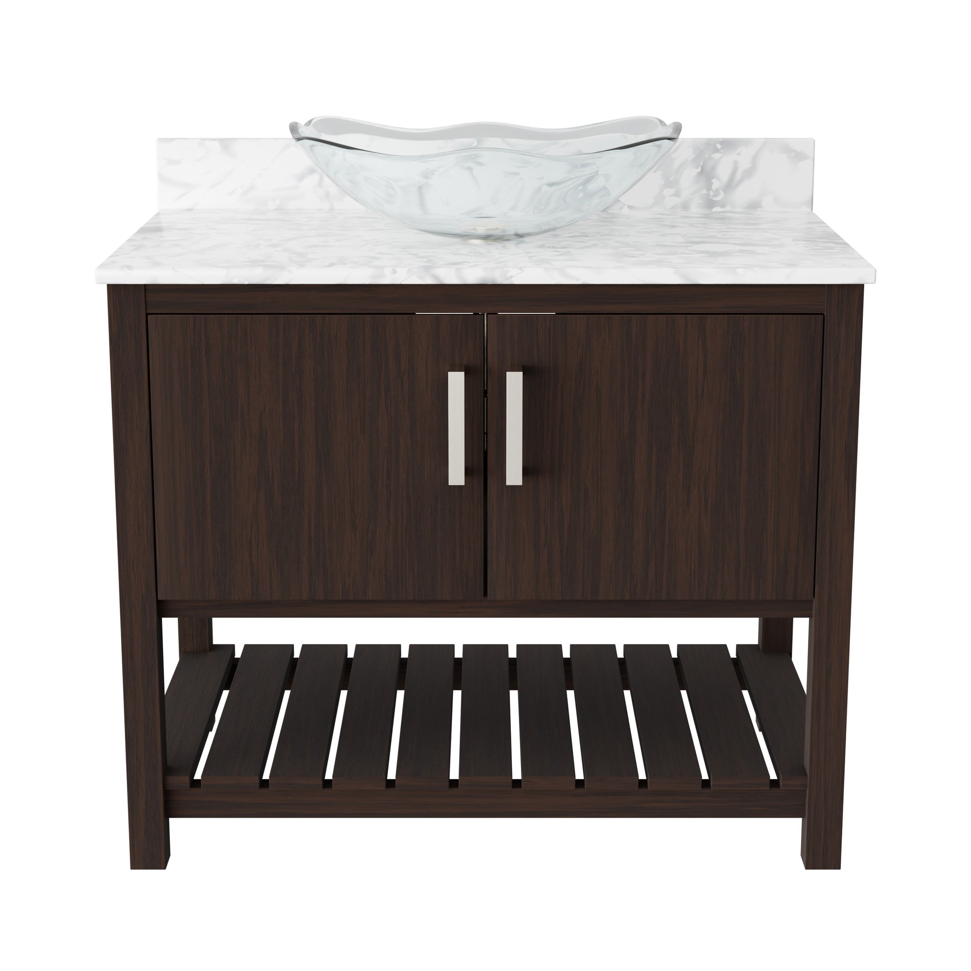 Novatto 36-inch bathroom vanity with Carrara white marble countertop and sink, featuring sleek modern design.