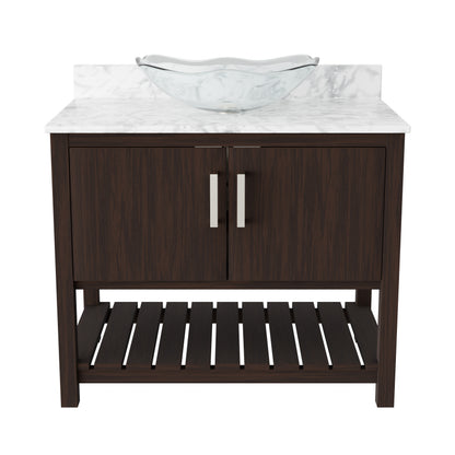 Novatto 36-inch bathroom vanity with Carrara white marble countertop and sink, featuring sleek modern design.