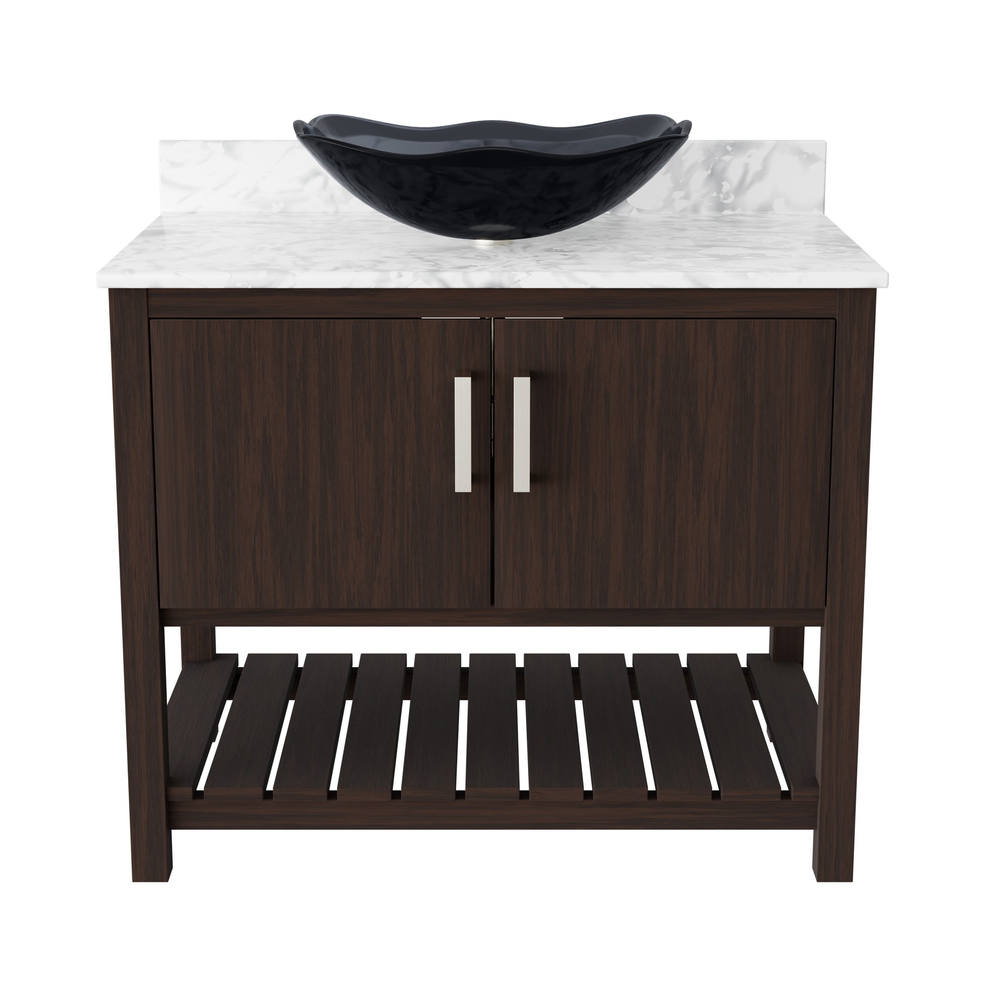 36-inch Novatto bath vanity with Carrara white marble countertop and integrated sink, showcasing modern bathroom accessory design.