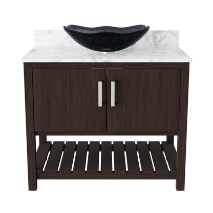 36-inch Novatto bath vanity with Carrara white marble countertop and integrated sink, showcasing modern bathroom accessory design.