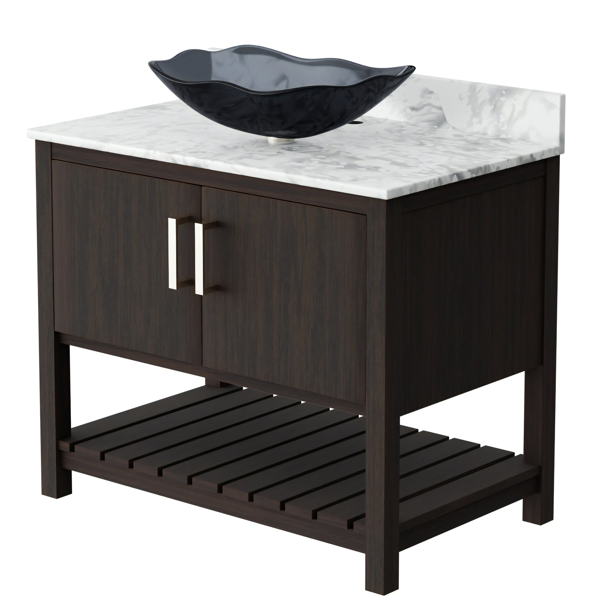 36-inch Novatto bath vanity with Carrara white marble countertop and integrated sink, showcasing elegant bathroom accessory design.