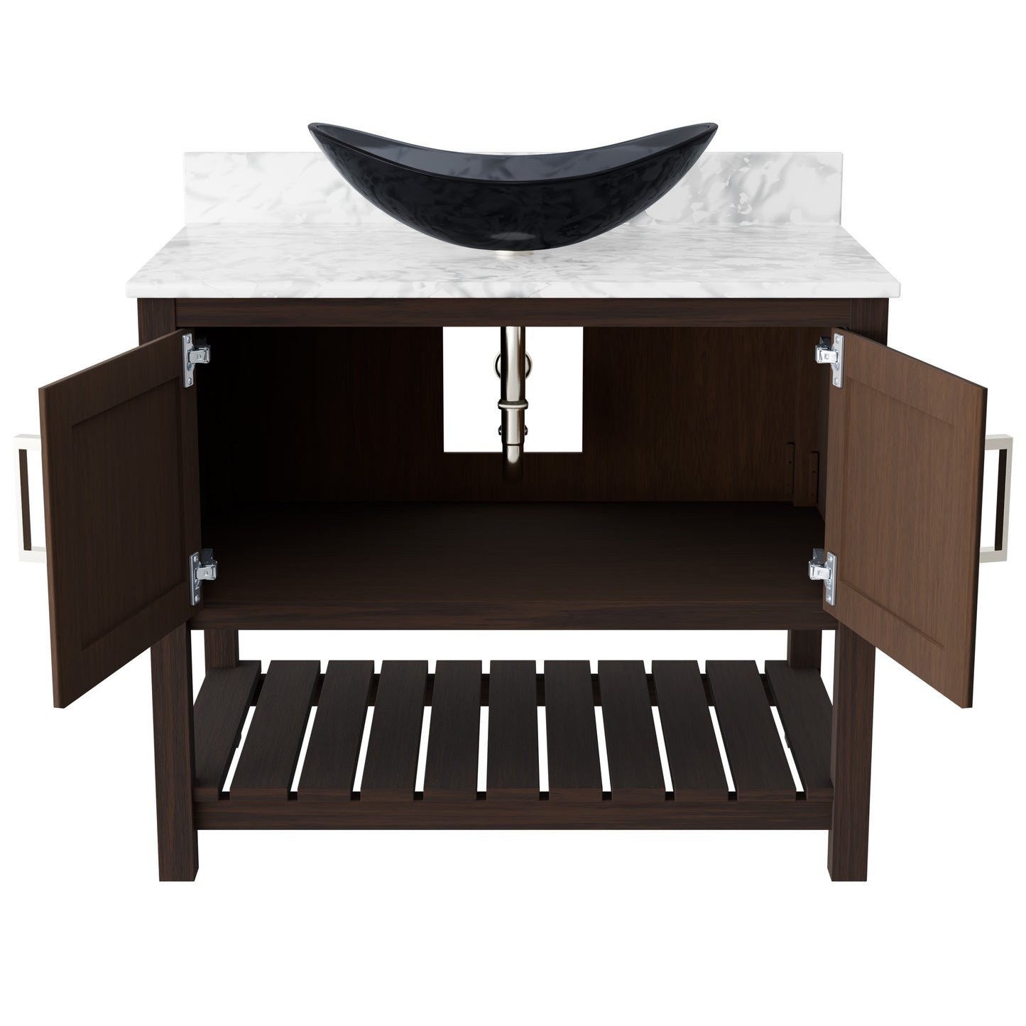 36-inch Novatto bath vanity with Carrara white marble counter and integrated sink, showcasing elegant bathroom accessory design.