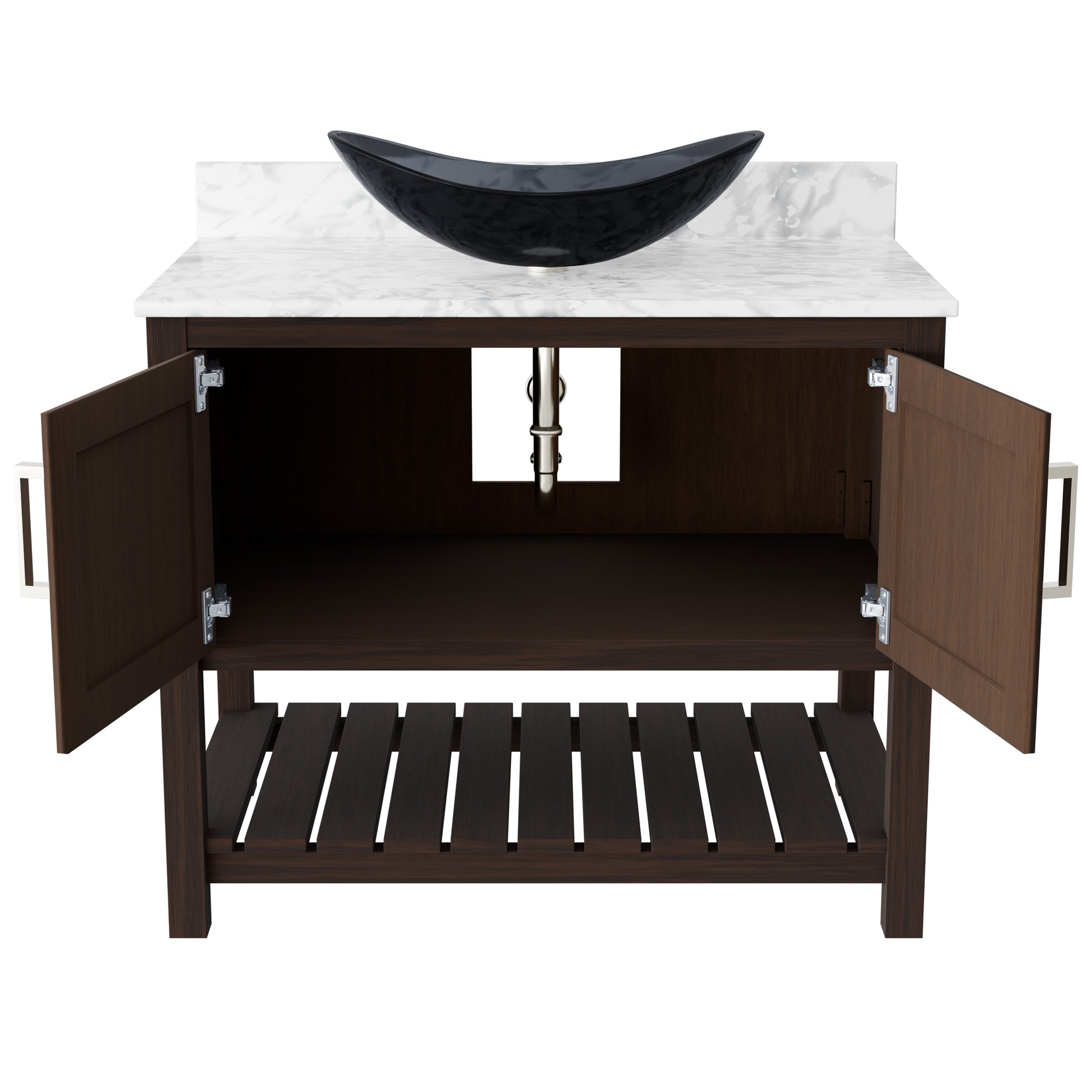 36-inch Novatto bath vanity with Carrara white marble counter and integrated sink, showcasing elegant bathroom accessory design.