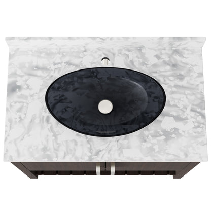 36-inch Novatto bath vanity with Carrara white marble counter and sink, showcasing sleek bathroom accessory design.