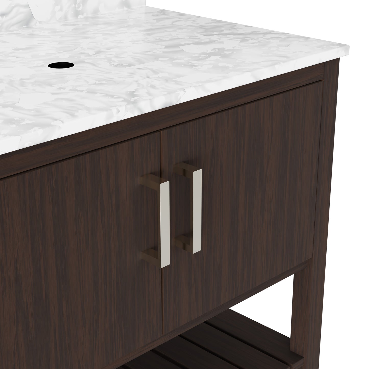 36-inch vanity with Carrara white marble countertop by Novatto, featuring a sleek bathroom accessory design.