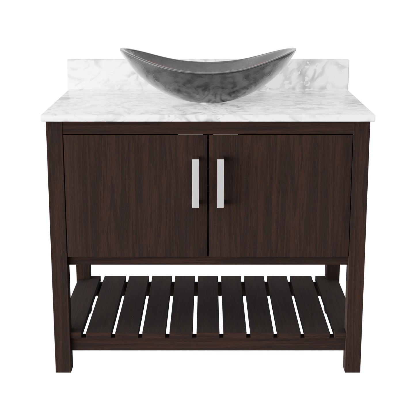 Novatto 36-inch bath vanity with Carrara white marble counter and sink, showcasing elegant bathroom accessory design.