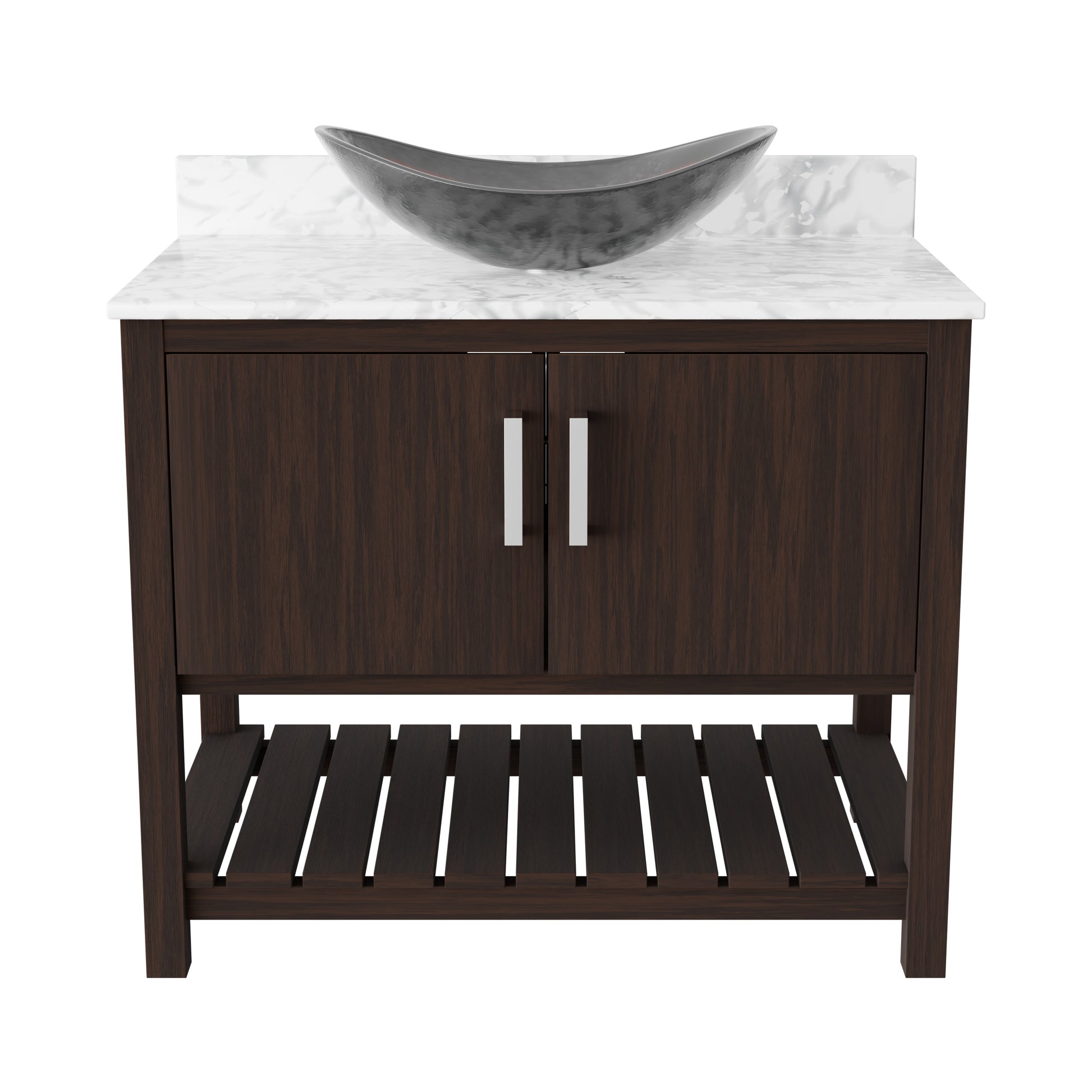 Novatto 36-inch bath vanity with Carrara white marble counter and sink, showcasing elegant bathroom accessory design.