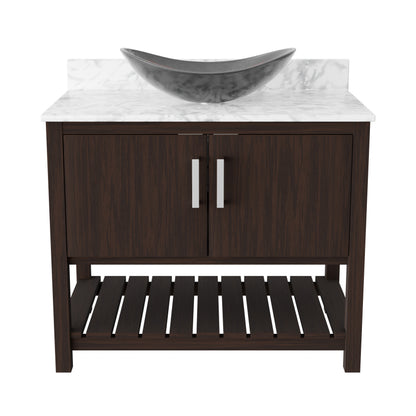 Novatto 36-inch bath vanity with Carrara white marble counter and sink, showcasing elegant bathroom accessory design.