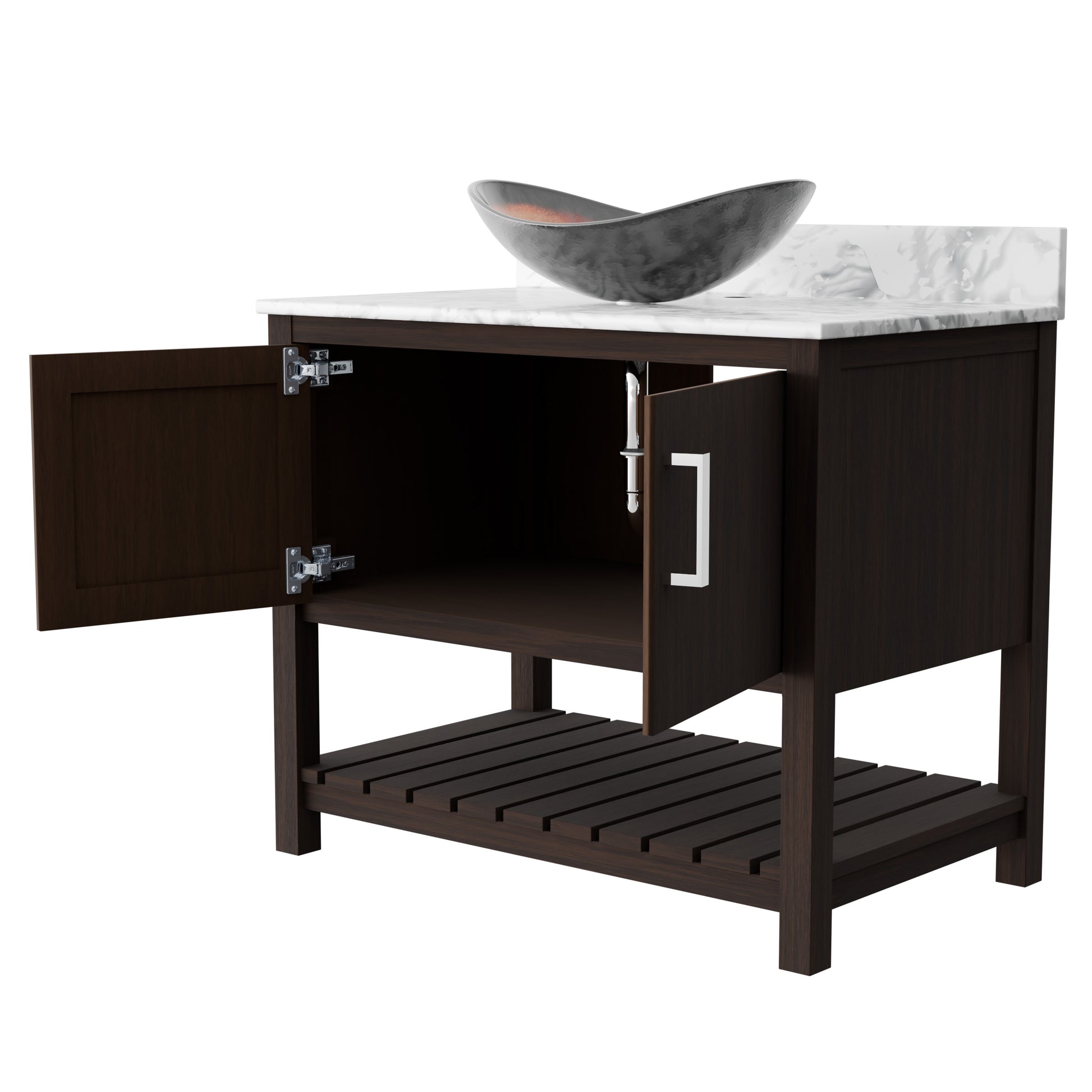 36-inch Novatto bath vanity with Carrara white marble counter and integrated sink, showcasing elegant bathroom accessory.