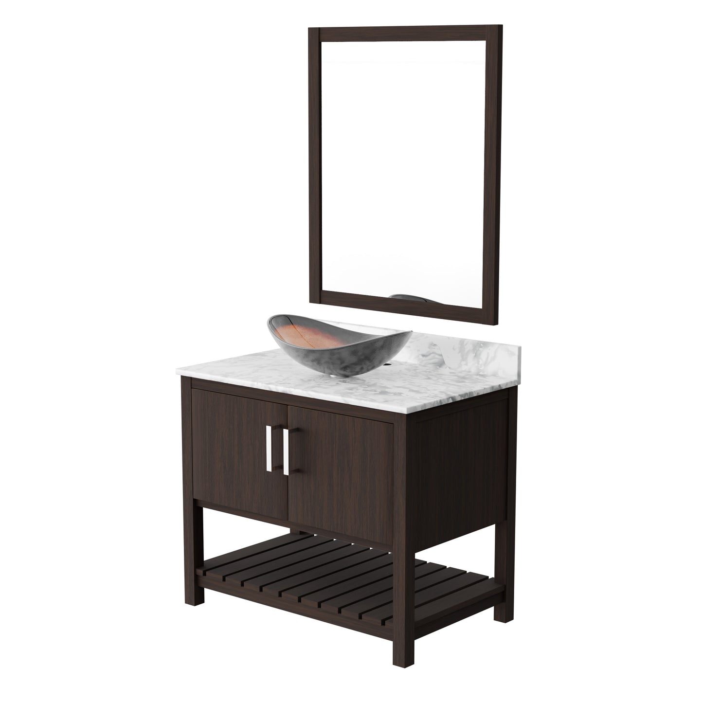 Novatto 36-inch bath vanity with Carrara white marble counter and sink, showcasing elegant bathroom accessory design.