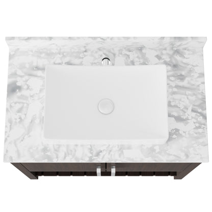 36-inch Novatto bathroom vanity with Carrara white marble counter and integrated sink, featuring a modern wood finish.