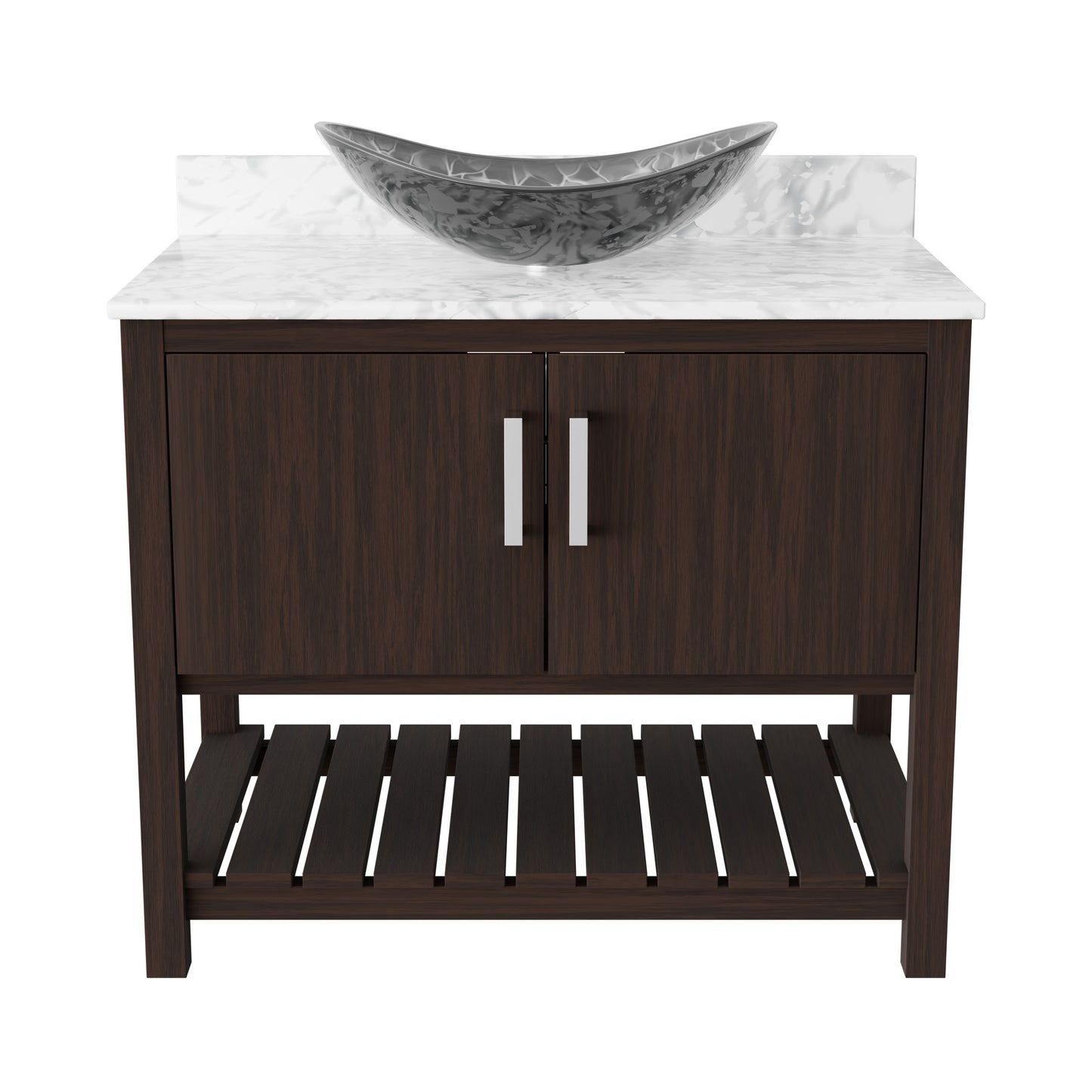 36-inch Novatto bath vanity with Carrara white marble countertop and integrated sink, modern bathroom accessory.