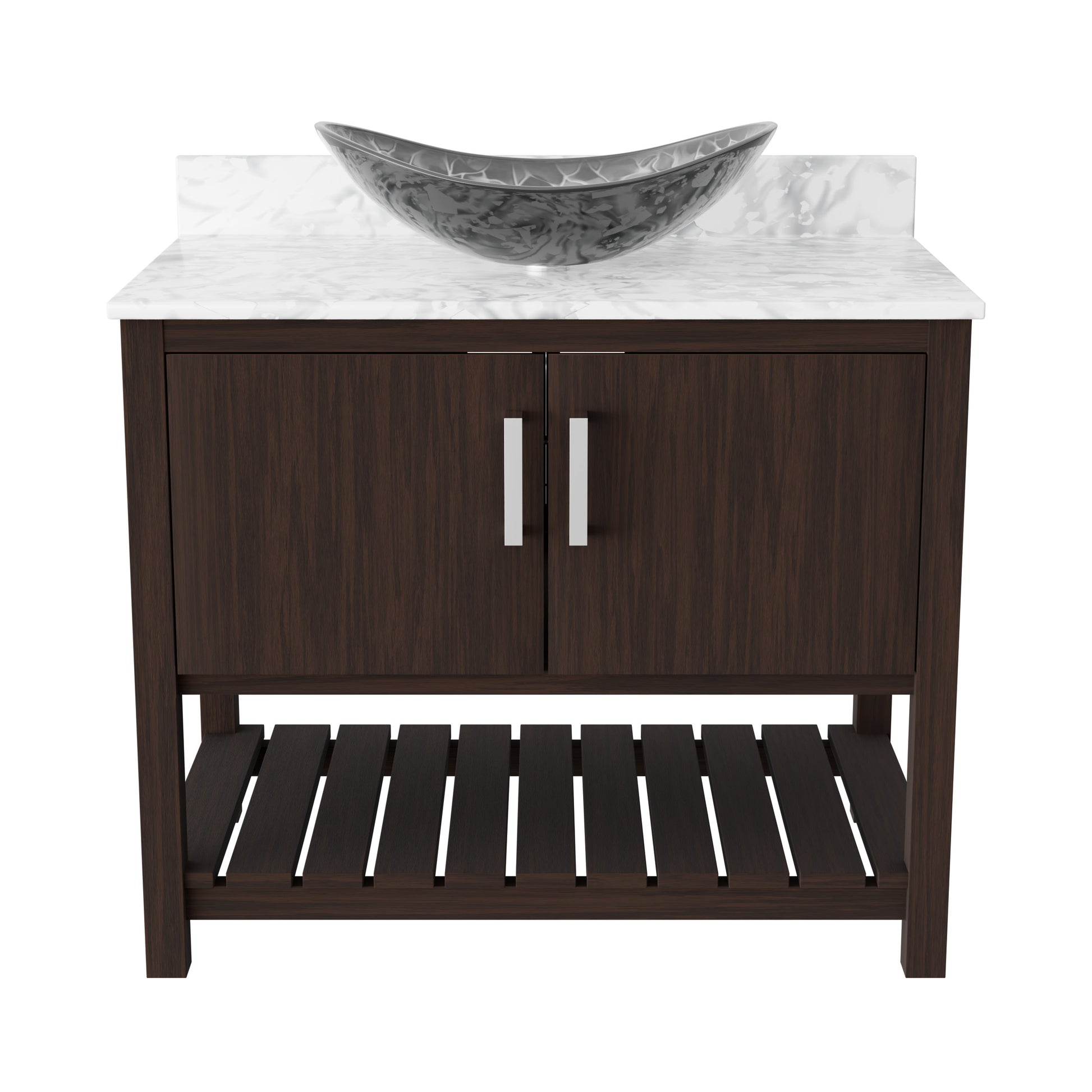 36-inch Novatto bath vanity with Carrara white marble countertop and integrated sink, modern bathroom accessory.