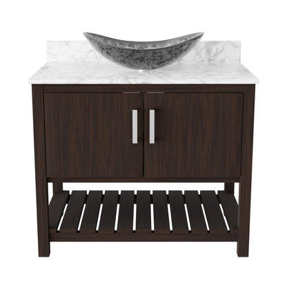 36-inch Novatto bath vanity with Carrara white marble countertop and integrated sink, modern bathroom accessory.