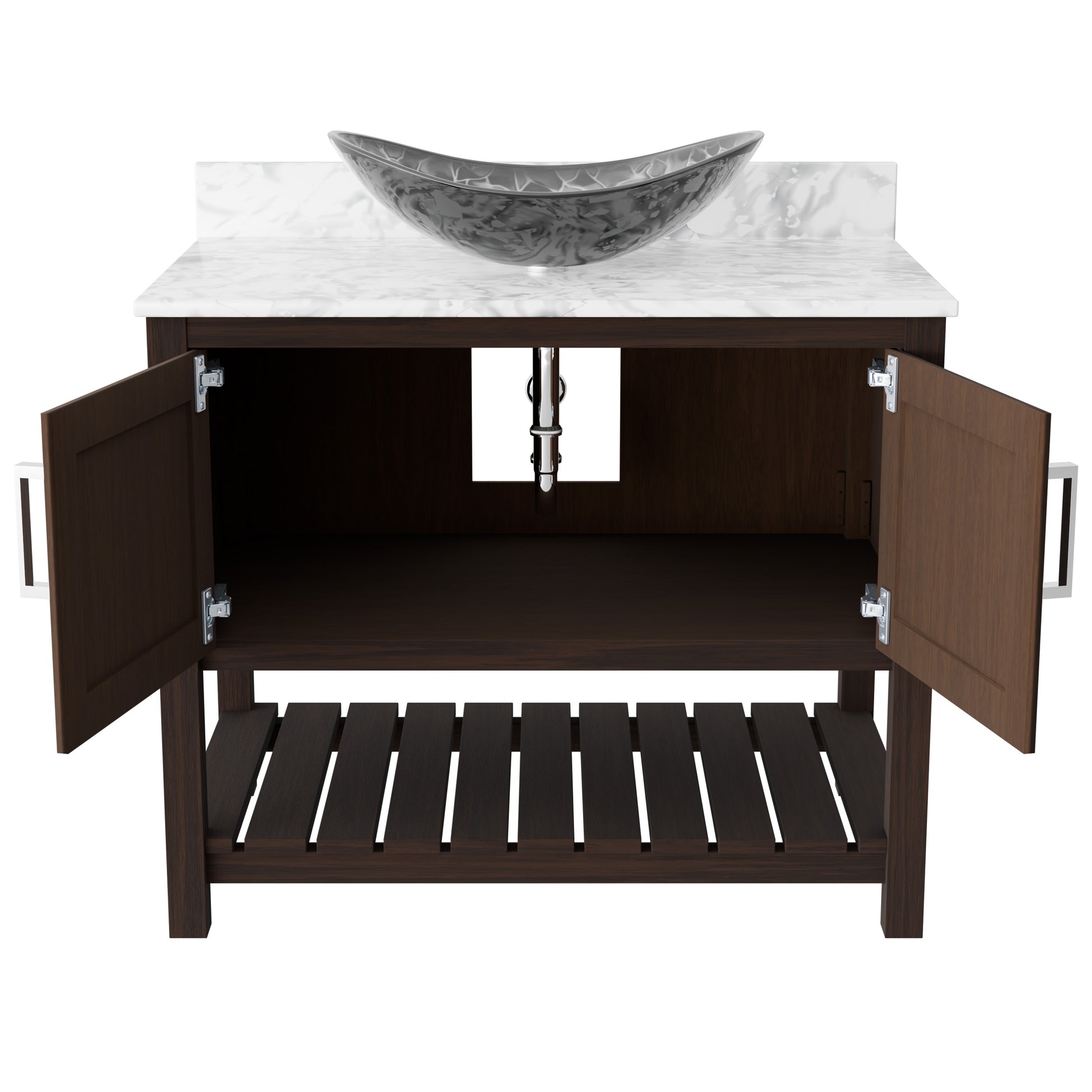 Novatto 36-inch bath vanity with Carrara white marble counter and sink, showcasing elegant bathroom accessory design.