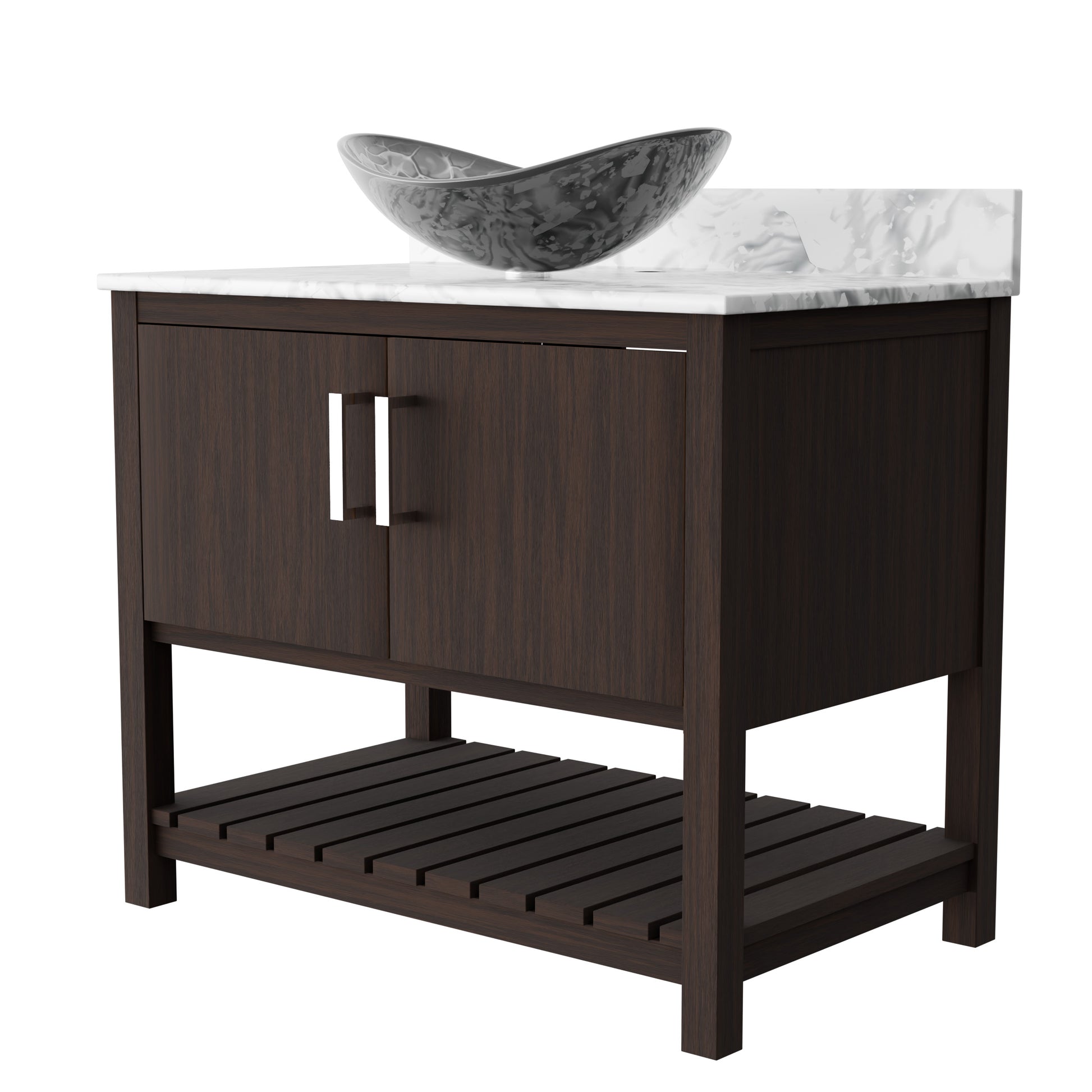 36-inch Novatto bath vanity with Carrara white marble counter and integrated sink, showcasing elegant bathroom accessory design.