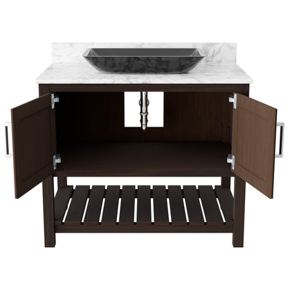 36-inch Novatto bath vanity with Carrara white marble countertop and integrated sink, showcasing elegant bathroom accessory design.