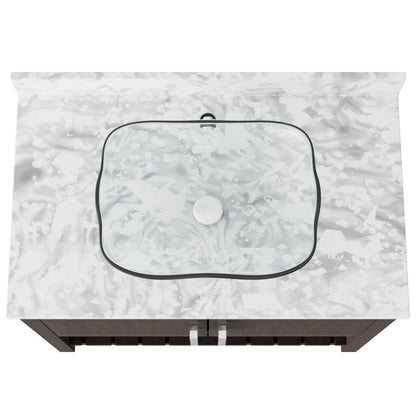36-inch Novatto bath vanity with Carrara white marble counter and sink, showcasing the elegant design and polished surface.