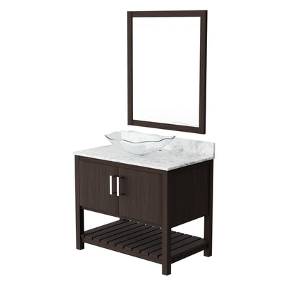 36-inch Novatto bath vanity with Carrara white marble counter and integrated sink, showcasing elegant bathroom accessory design.