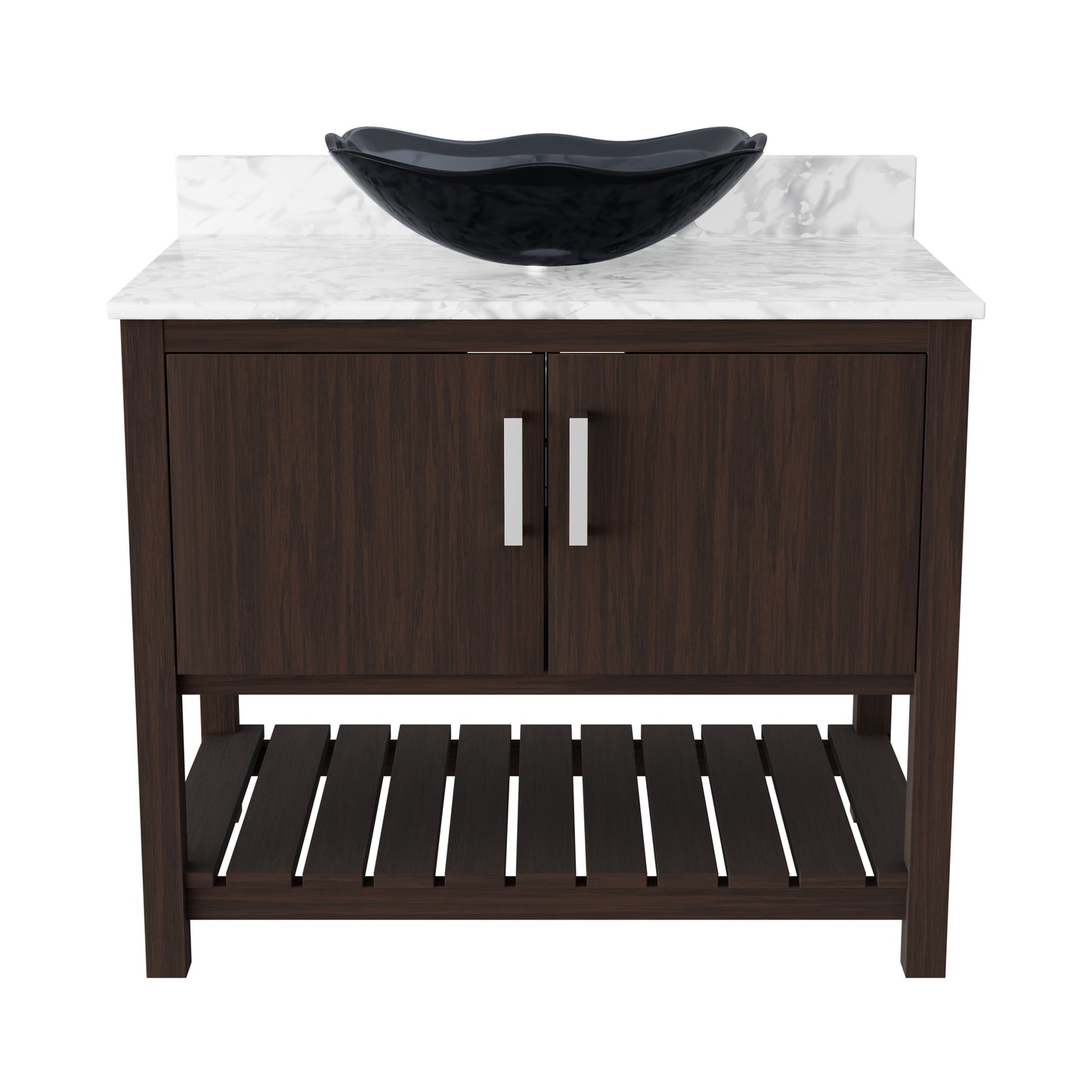 36-inch Novatto bath vanity with Carrara white marble counter and integrated sink, showcasing elegant bathroom accessory design