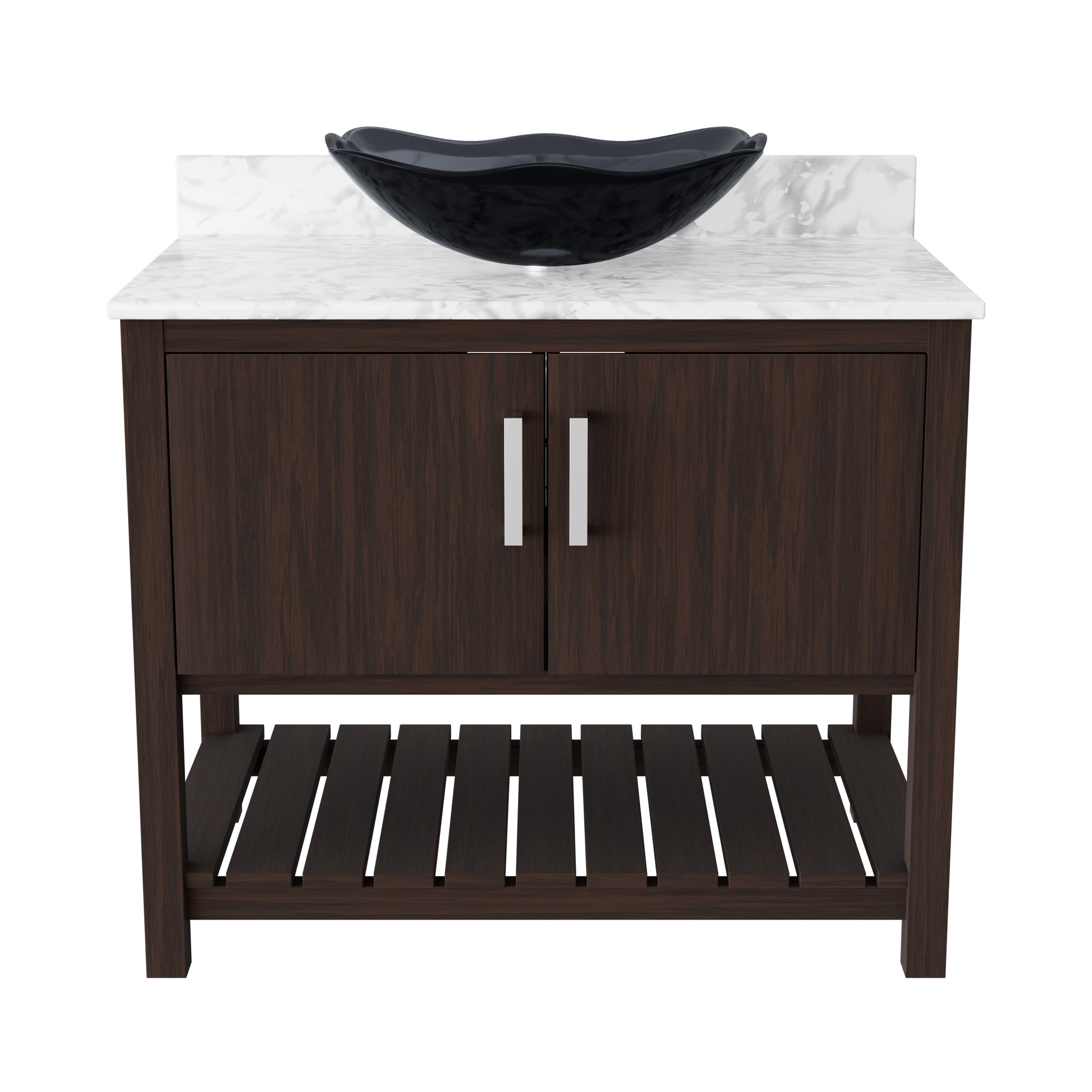 36-inch Novatto bath vanity with Carrara white marble counter and integrated sink, showcasing elegant bathroom accessory design