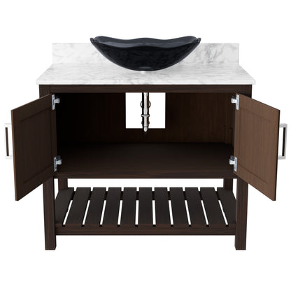 36-inch Novatto bath vanity with Carrara White marble counter and integrated sink, showcasing elegant bathroom accessory design.