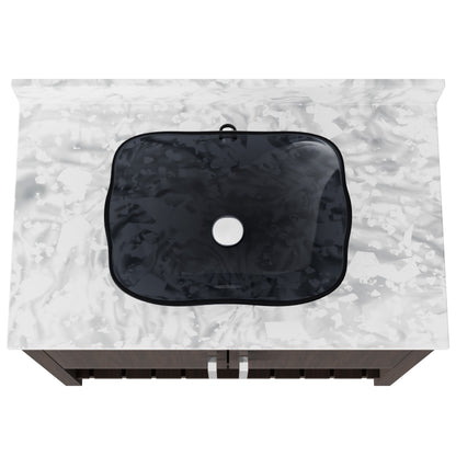 Novatto 36-inch bath vanity with Carrara white marble countertop and sink, showcasing sleek design and elegant surface details.