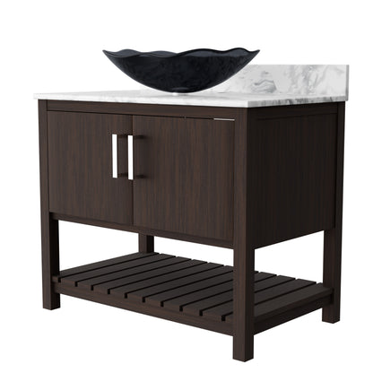 36-inch Novatto bathroom vanity with Carrara white marble countertop and integrated sink, modern accessory for elegant bathroom decor
