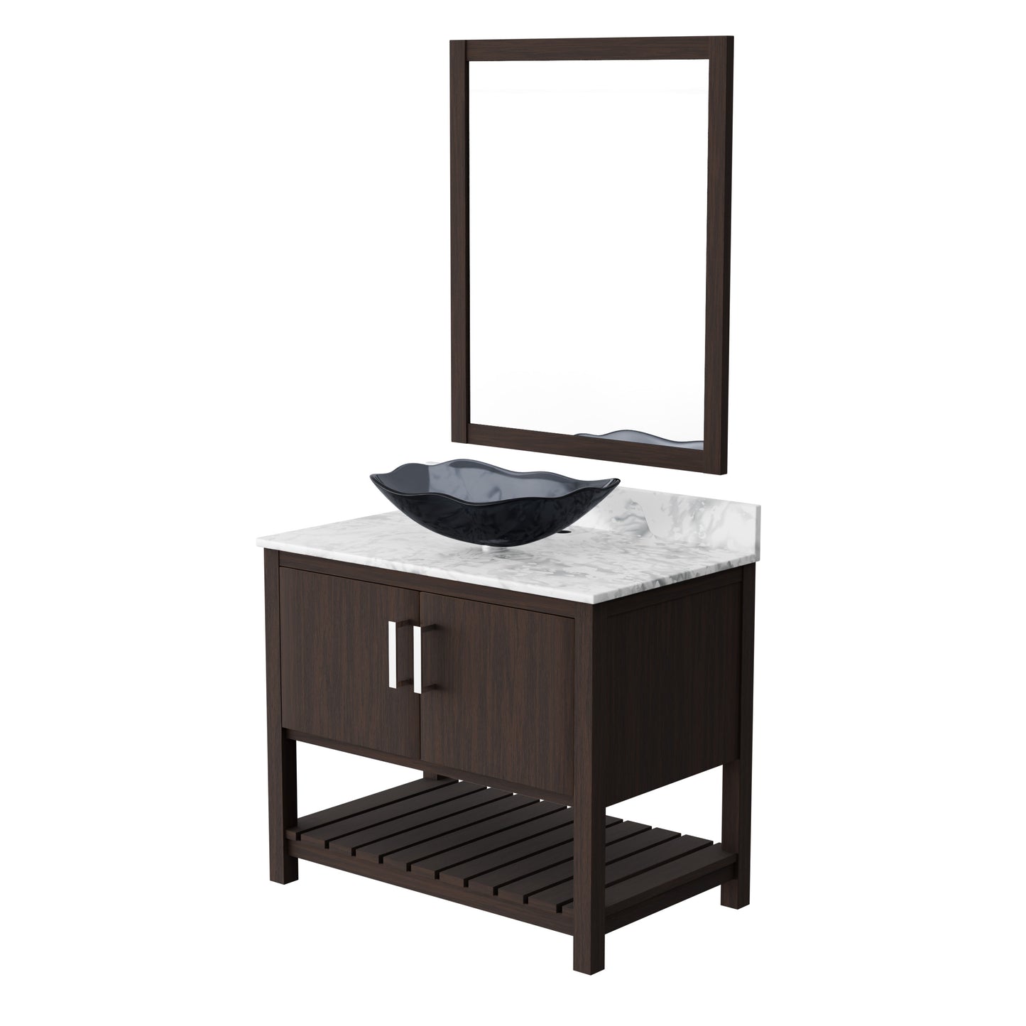 36-inch Novatto bath vanity with Carrara white marble counter and integrated sink, showcasing elegant bathroom accessory design.
