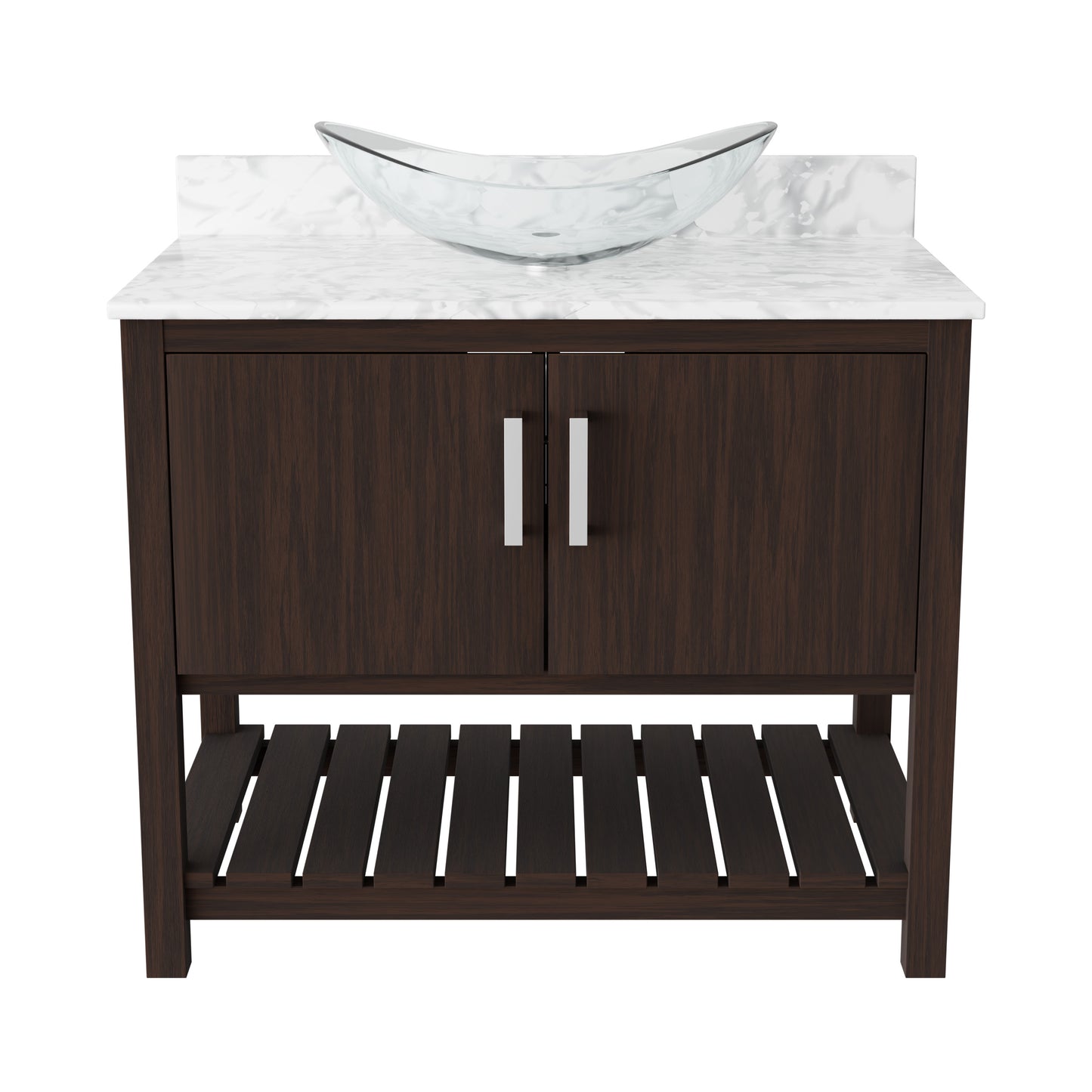 36-inch Novatto bath vanity with Carrara white marble counter and integrated sink, showcasing elegant bathroom accessory design.