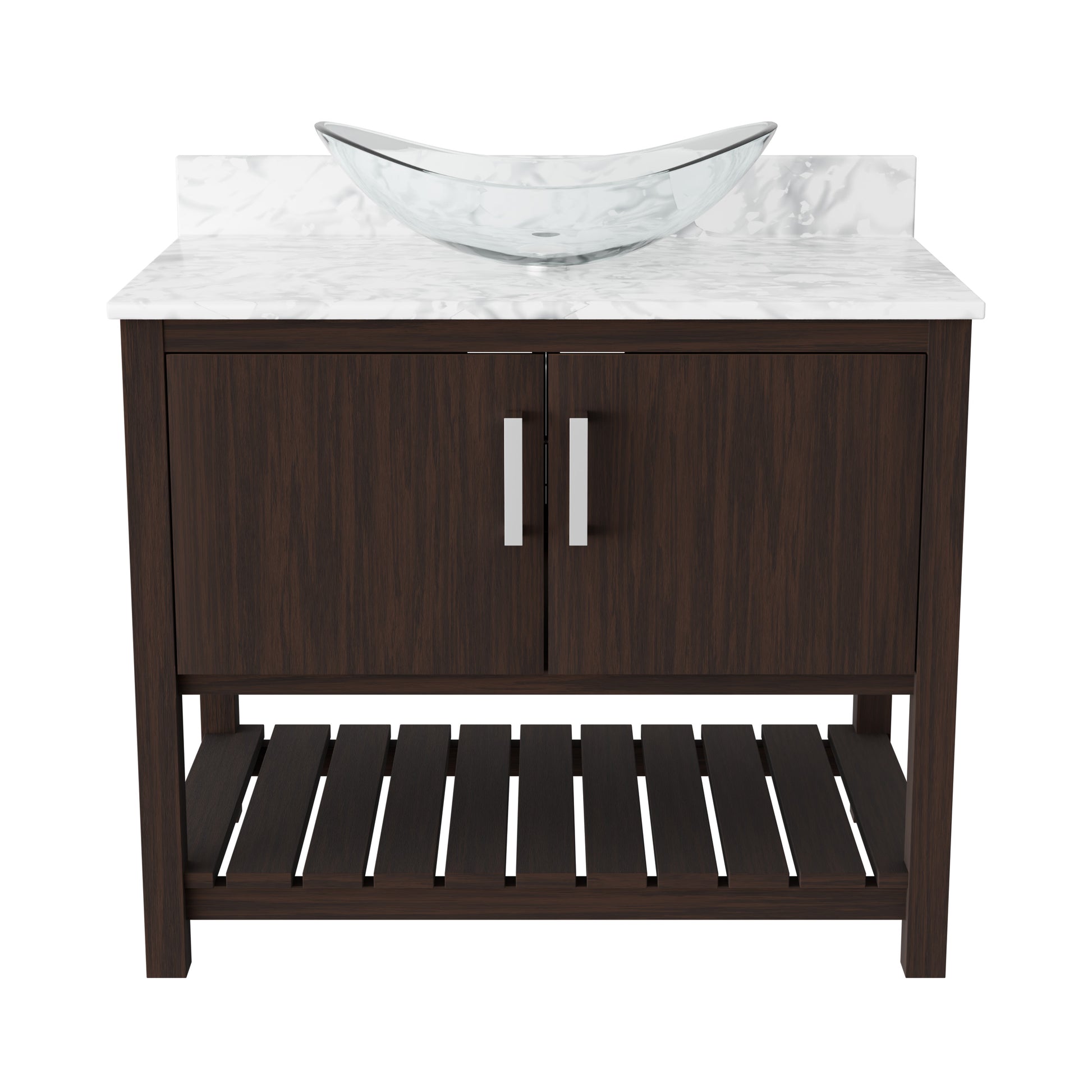 36-inch Novatto bath vanity with Carrara white marble counter and integrated sink, showcasing elegant bathroom accessory design.