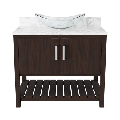 36-inch Novatto bath vanity with Carrara white marble counter and integrated sink, showcasing elegant bathroom accessory design.
