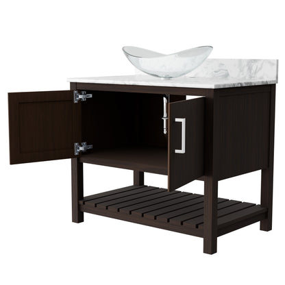 36-inch Novatto bath vanity with Carrara white marble countertop and integrated sink, showcasing elegant bathroom accessory design.