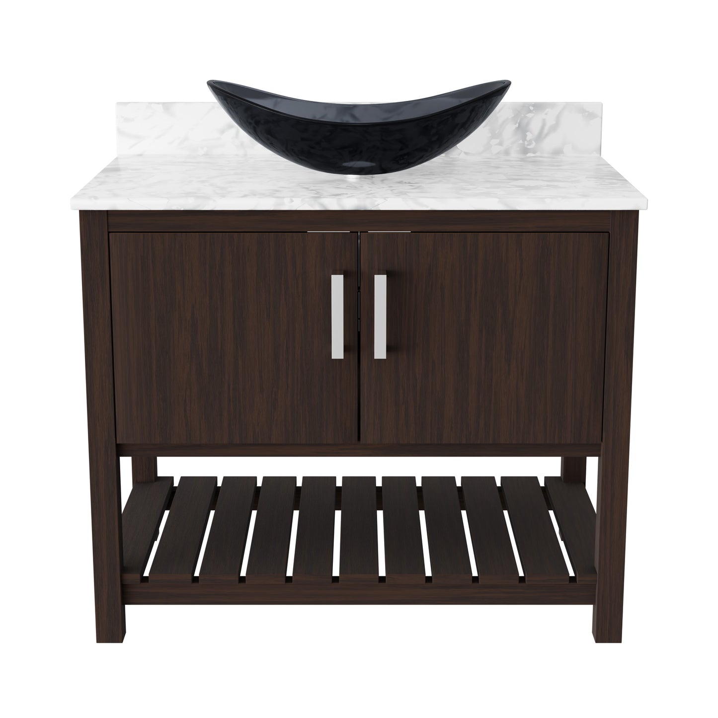 36-inch Novatto bath vanity with Carrara white marble counter and integrated sink, featuring sleek modern design.