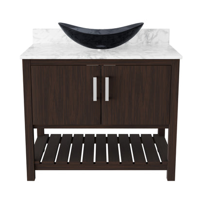 36-inch Novatto bath vanity with Carrara white marble counter and integrated sink, featuring sleek modern design.