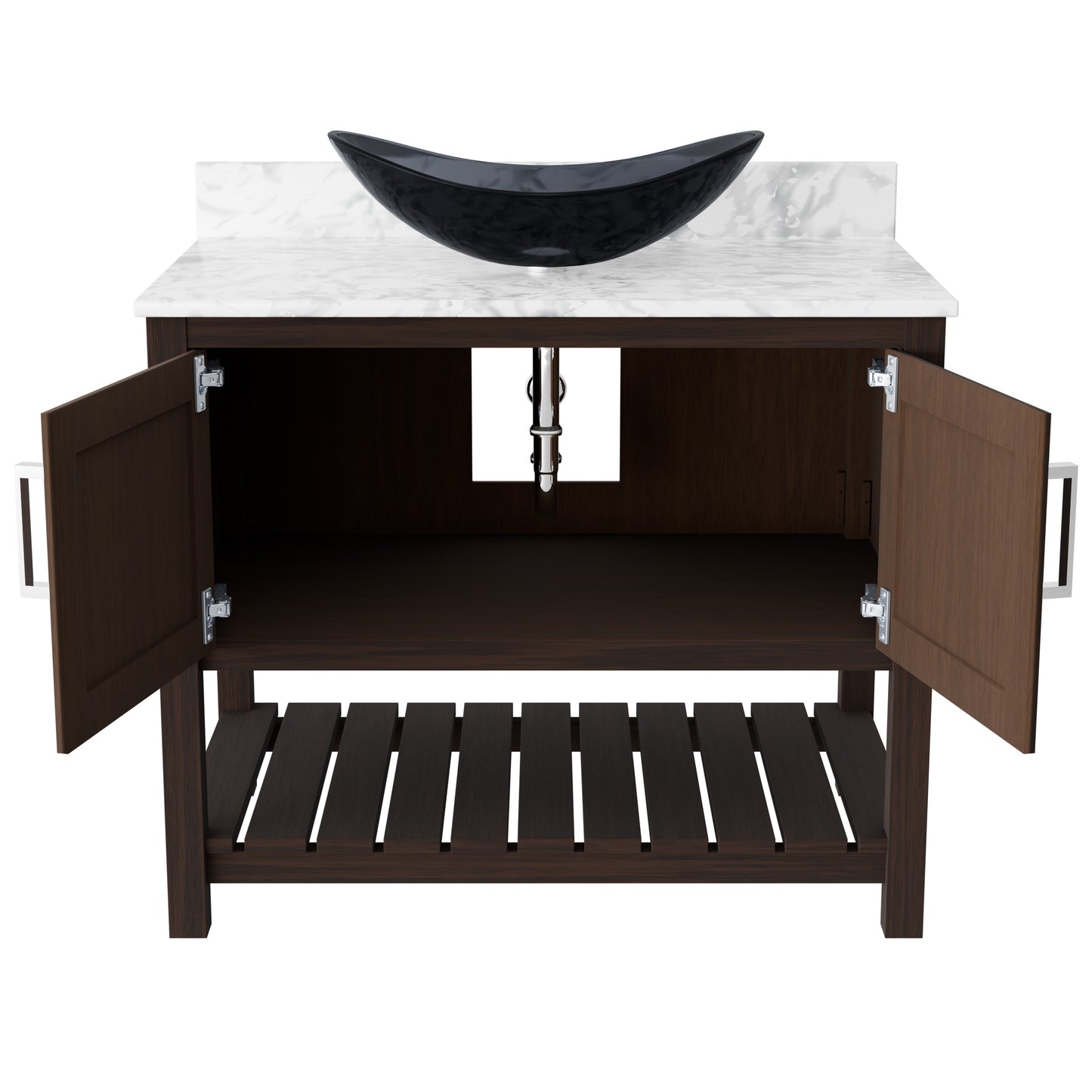 36-inch Novatto bath vanity with Carrara white marble counter and integrated sink, showcasing elegant bathroom accessory design.