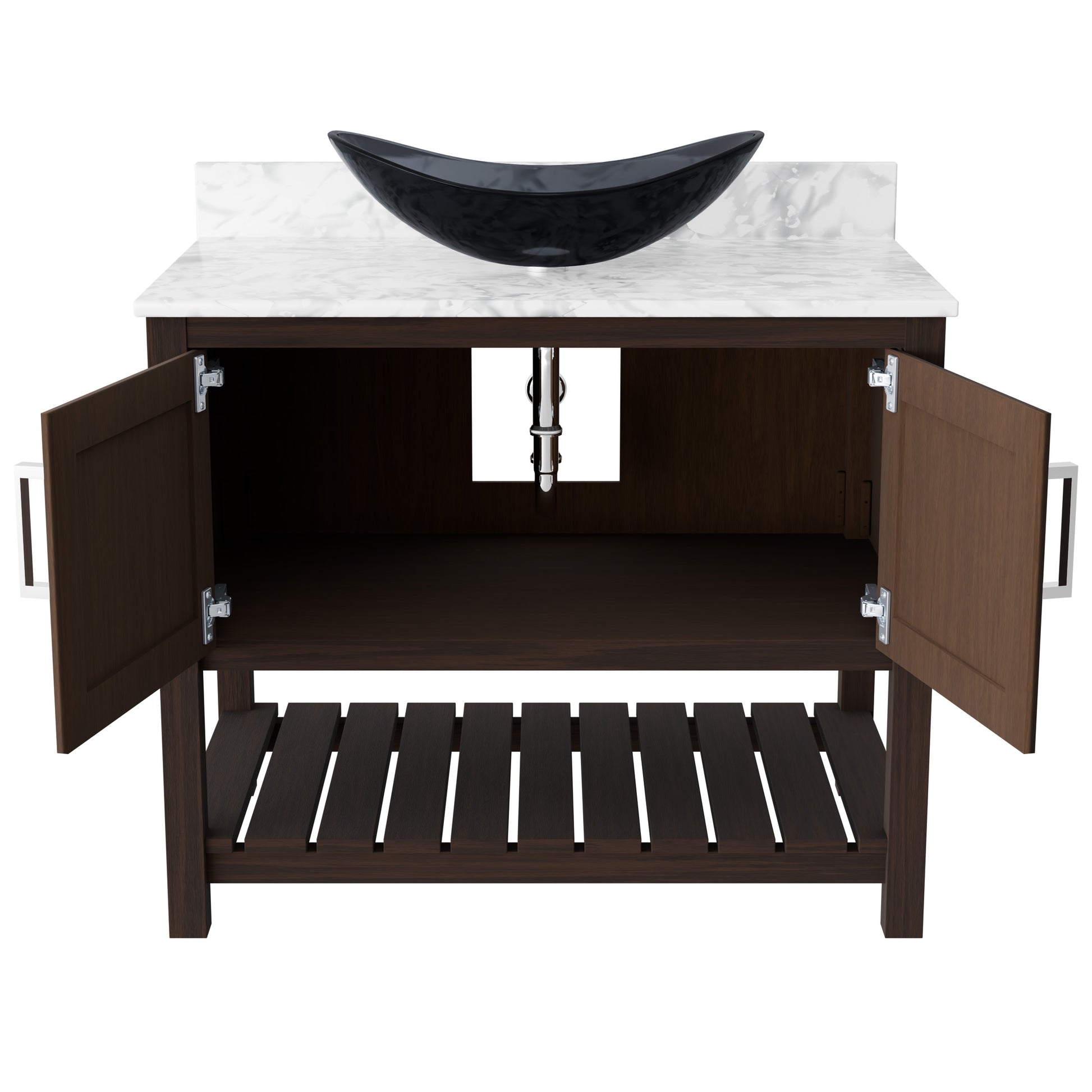 36-inch Novatto bath vanity with Carrara white marble counter and integrated sink, showcasing elegant bathroom accessory design.