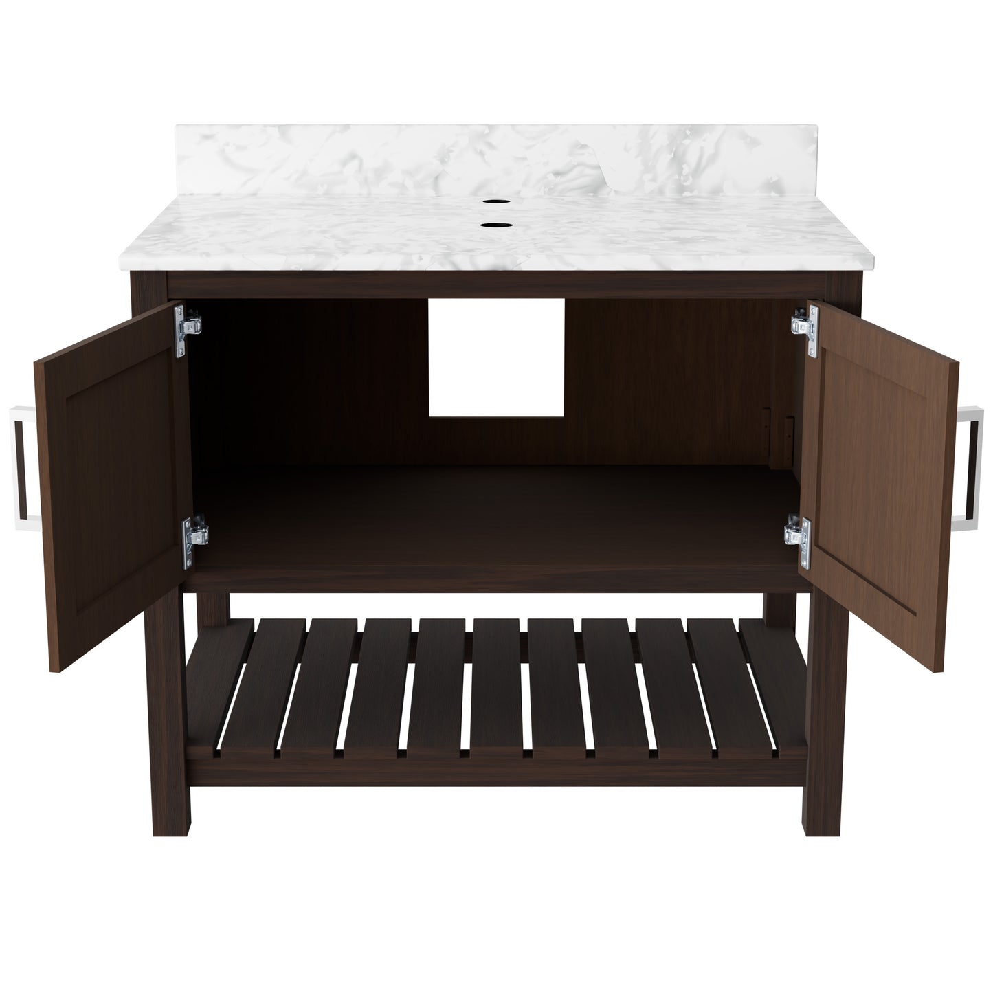 36-inch Novatto vanity with Carrara white marble countertop, modern bathroom accessory with sleek design.