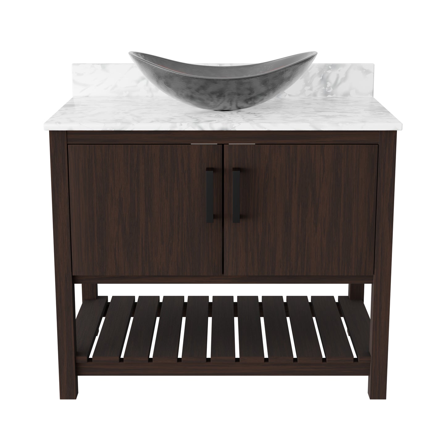 36-inch Novatto bath vanity with Carrara white marble countertop and integrated sink, showcasing elegant bathroom accessory design