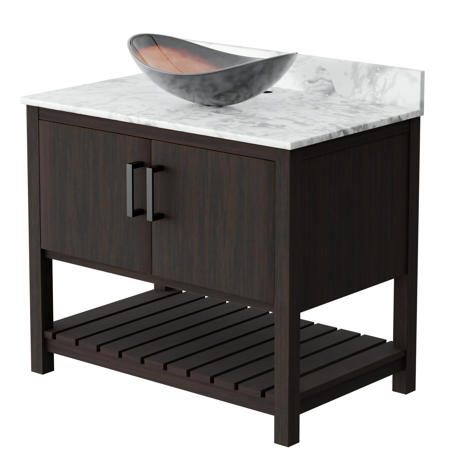 Novatto 36-inch bathroom vanity with Carrara white marble countertop and sink, featuring sleek modern design.