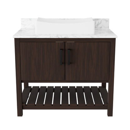 36-inch Novatto bath vanity with Carrara white marble countertop and integrated sink, modern bathroom accessory.