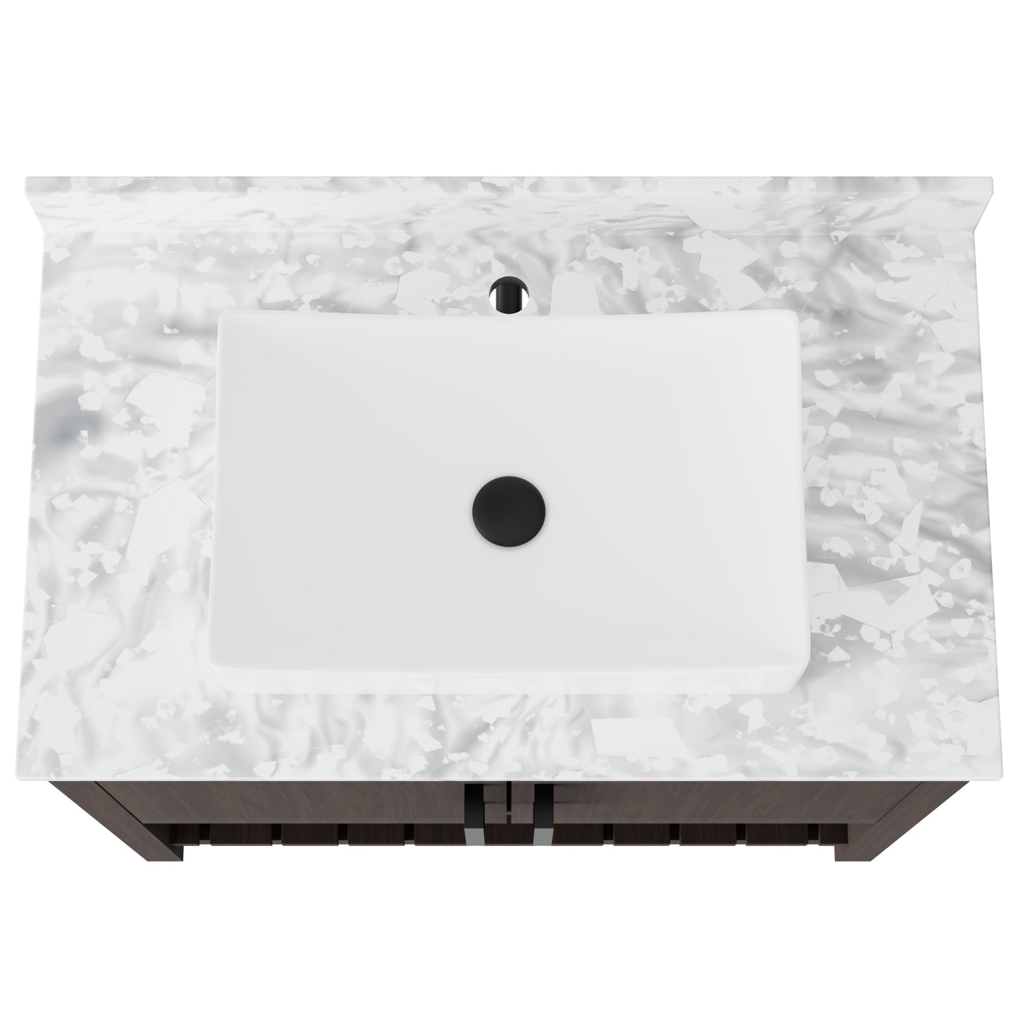 36-inch Novatto bath vanity with Carrara white marble countertop and integrated sink, shown from a front view.