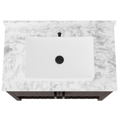 36-inch Novatto bath vanity with Carrara white marble countertop and integrated sink, shown from a front view.