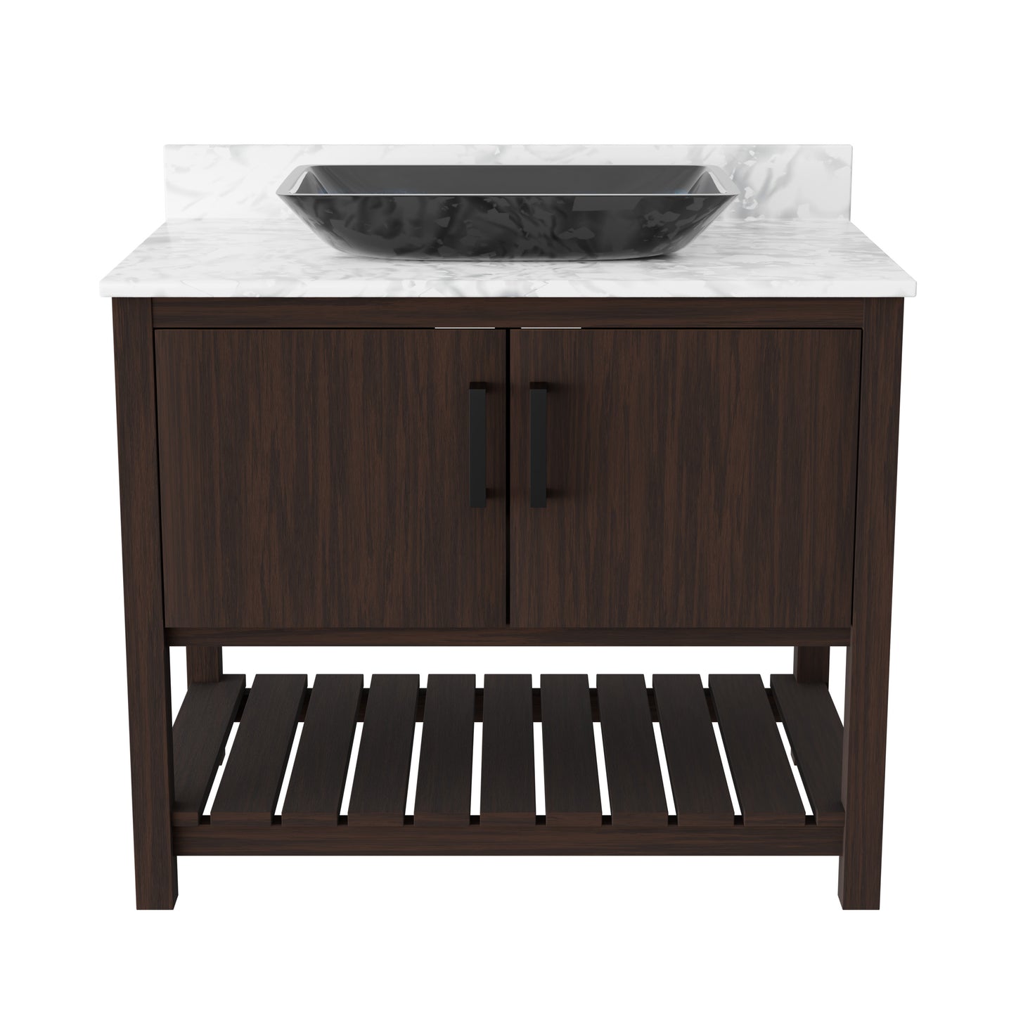 36-inch Novatto bath vanity with Carrara white marble counter and integrated sink, showcasing sleek contemporary bathroom design.