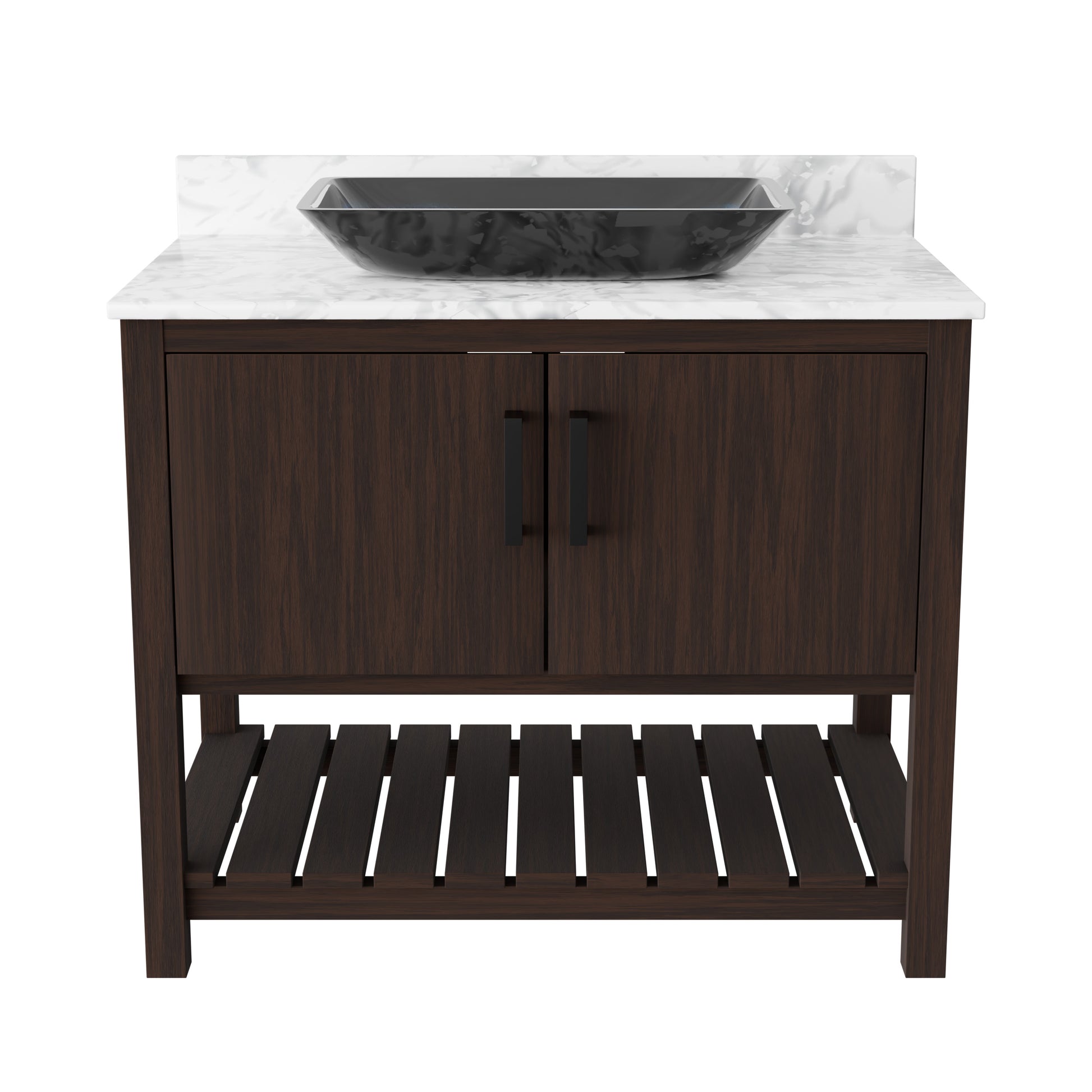 36-inch Novatto bath vanity with Carrara white marble counter and integrated sink, showcasing sleek contemporary bathroom design.