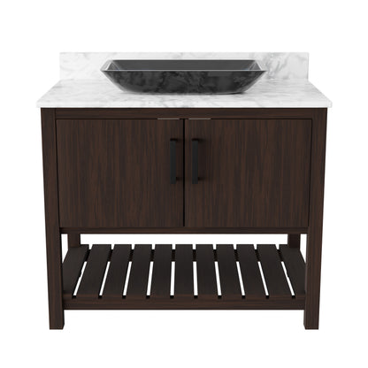 36-inch Novatto bath vanity with Carrara white marble counter and integrated sink, showcasing sleek contemporary bathroom design.