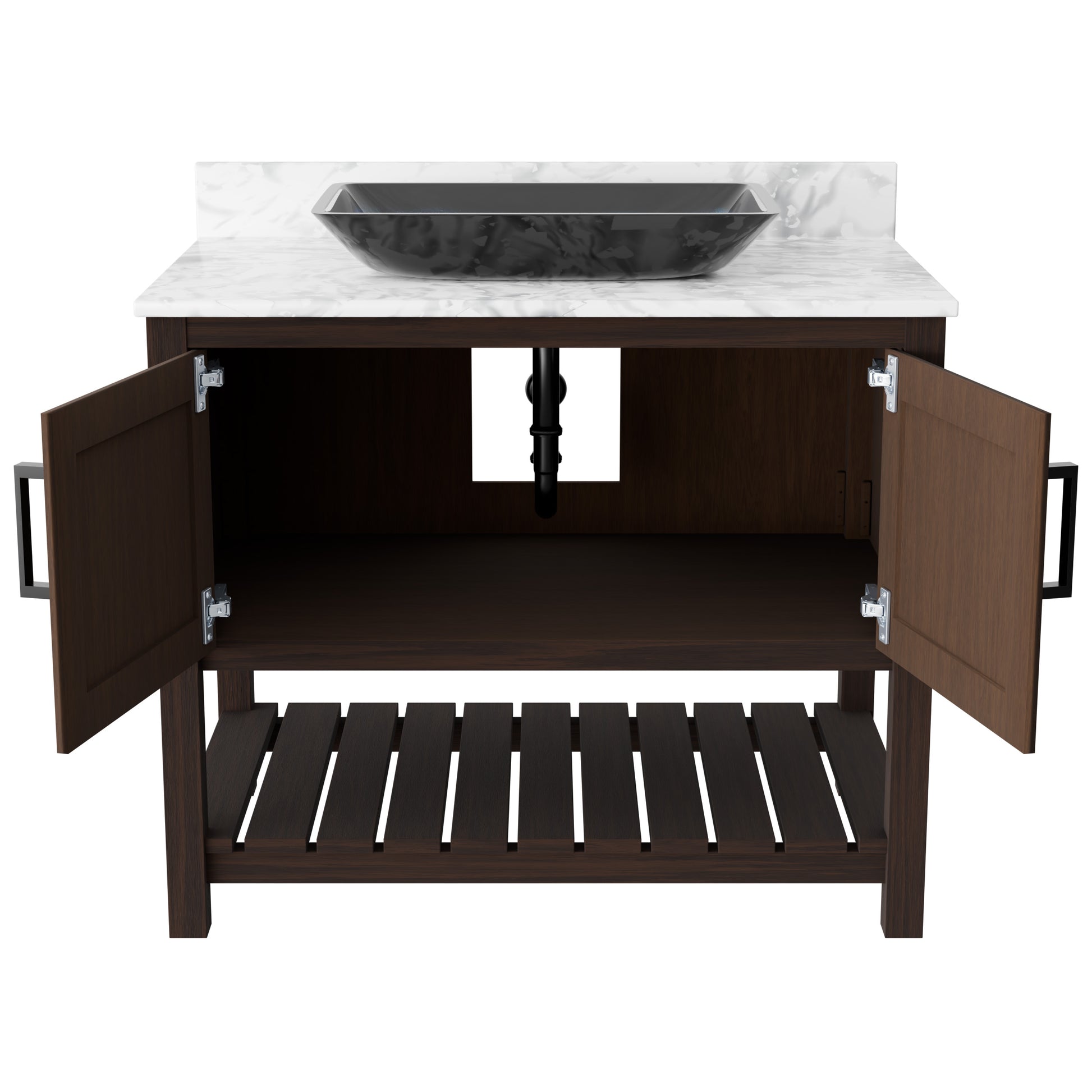 Novatto 36-inch bathroom vanity with Carrara white marble counter and sink, featuring sleek modern design and polished finish