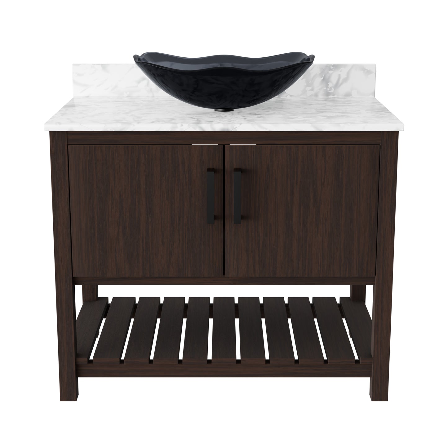 36-inch Novatto bath vanity with Carrara white marble countertop and integrated sink, showcasing elegant bathroom accessory design.